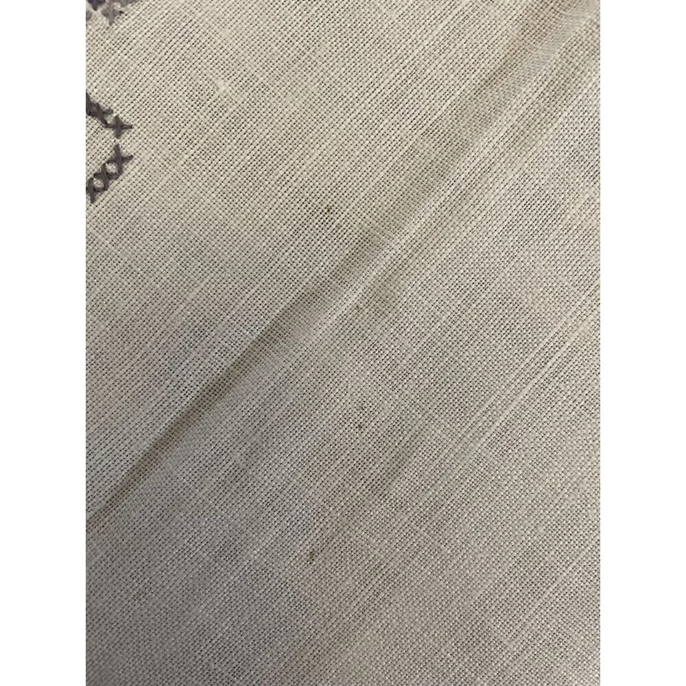 Vintage Cross Stitch Tablecloth Used Pink Gray